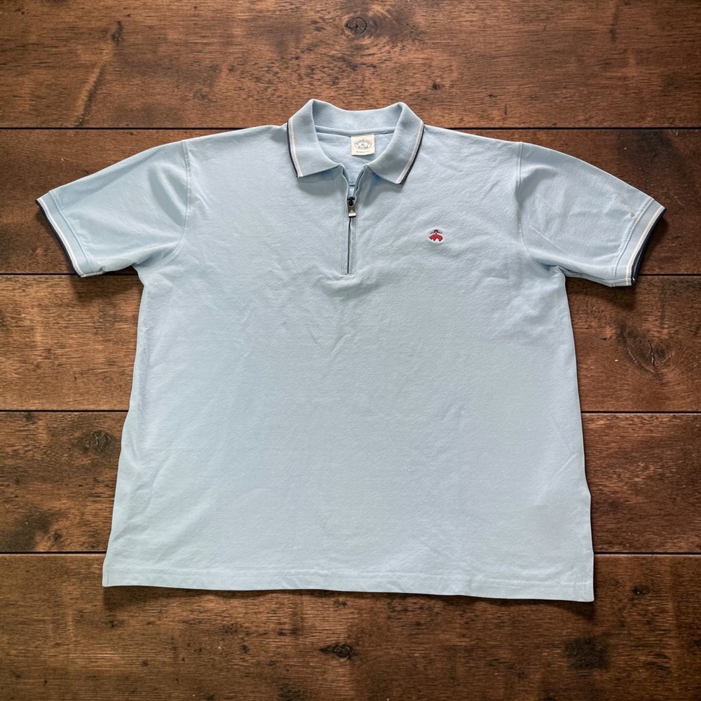 Brooks Brothers Regent Fit Quarter Zip Polo Shirt Light Blue Mens XL